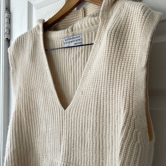 Anthropologie Cashmere Cream Sweater Sleeveless Hoodie Vest - Picture 6 of 11